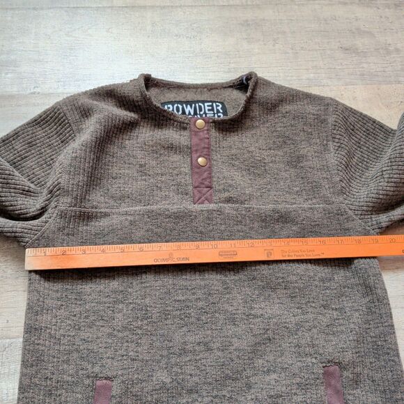 Powder River Men's Jacquard Fleece Pullover M Brown 1/4 Button Up Thick Warm EUC - Picture 3 of 6